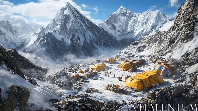 Snowy Peaks Base Camp AI Image