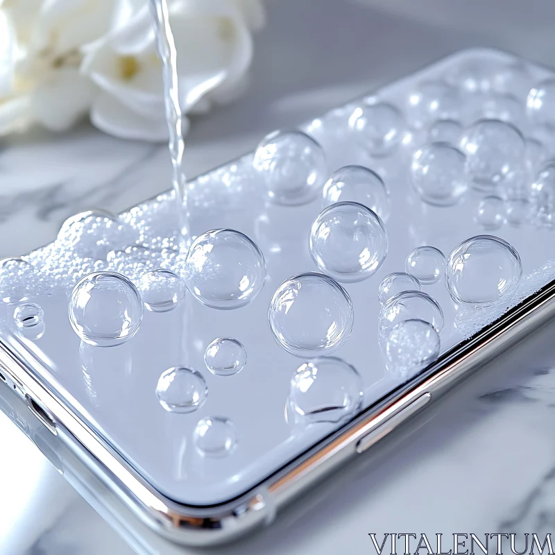 AI ART Tech & Nature: Phone with Water Bubbles