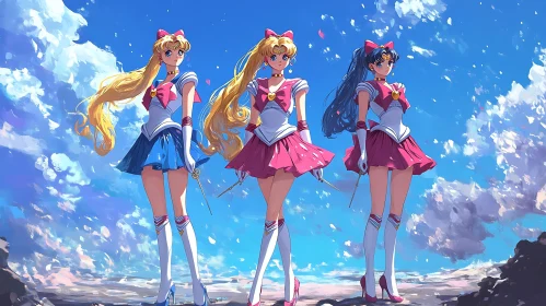 Magical Girl Trio under a Blue Sky