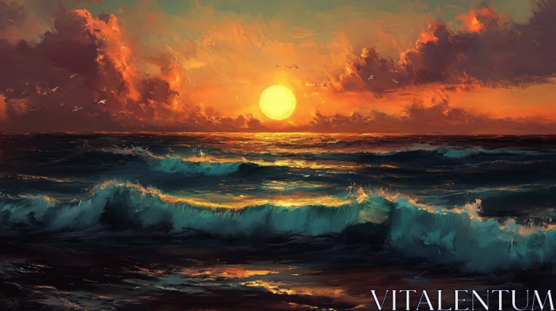 AI ART Ocean Sunset Art