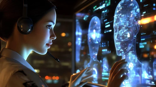 Woman Controlling Holographic AI Interface