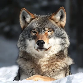 Calm Wolf in Snowy Wilderness