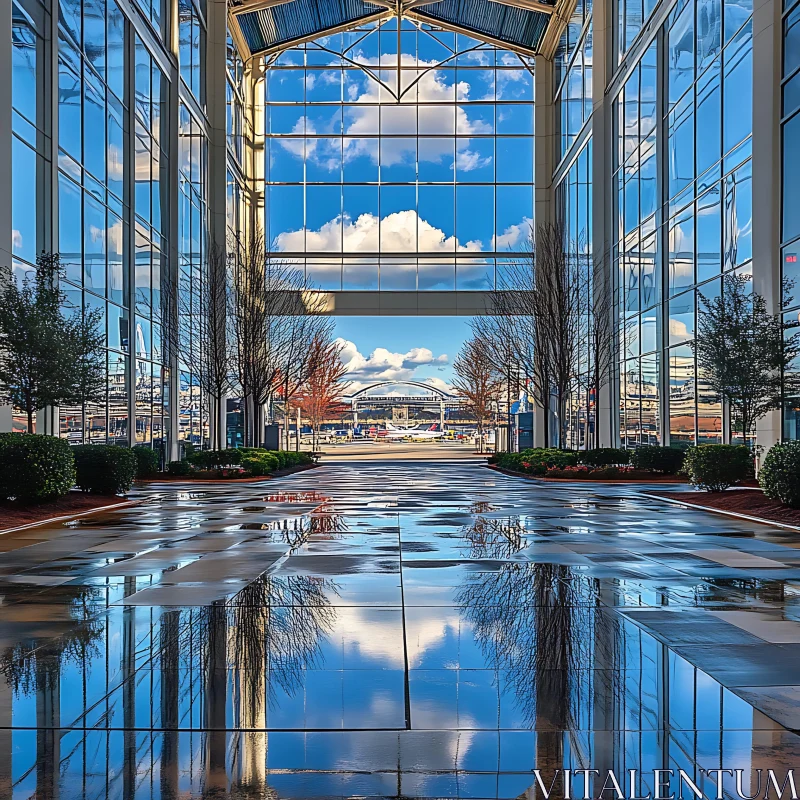 Modern Glass Corridor with Stunning Reflections AI Image