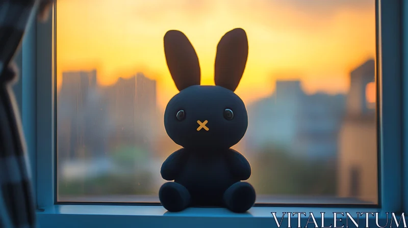 Rabbit Doll at Sunset AI Image