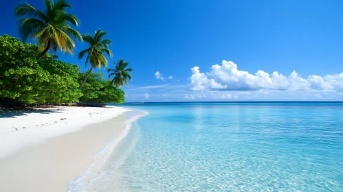 Idyllic Beach Scene with Palm Trees