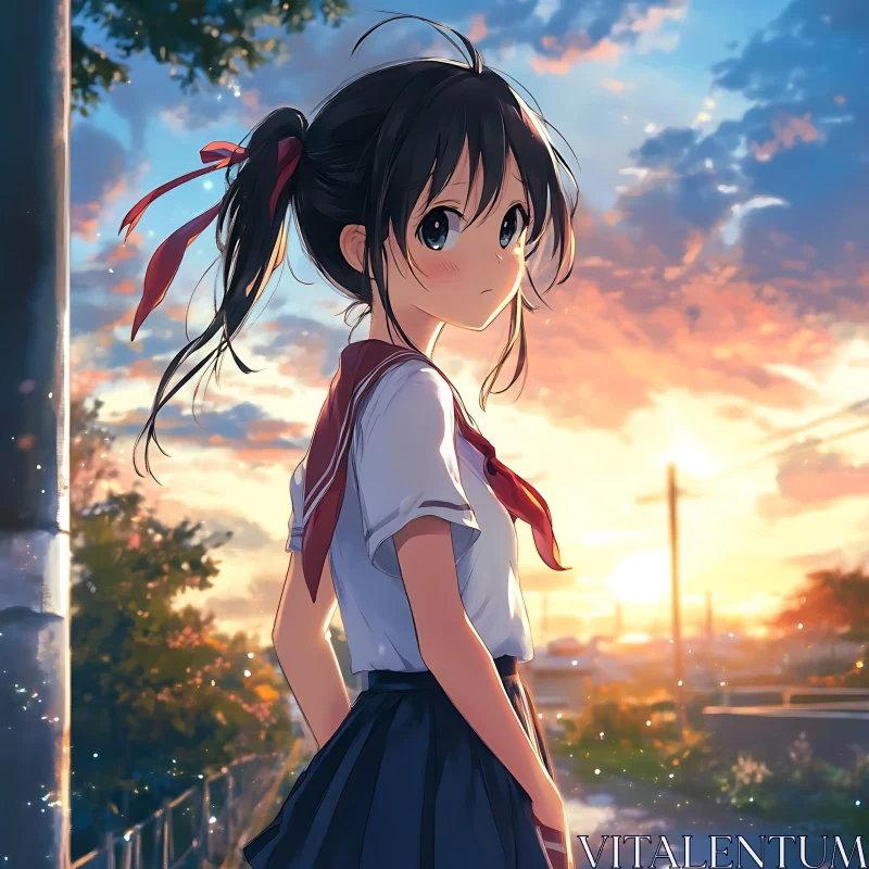 Anime Girl in Sunset Alt AI Image