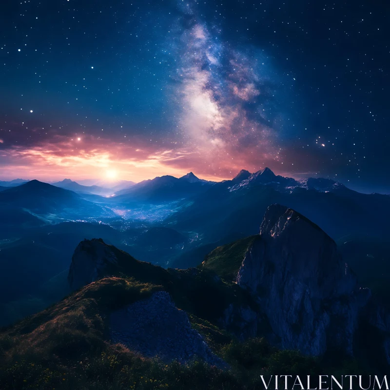 AI ART Night Sky Over Mountain Peaks