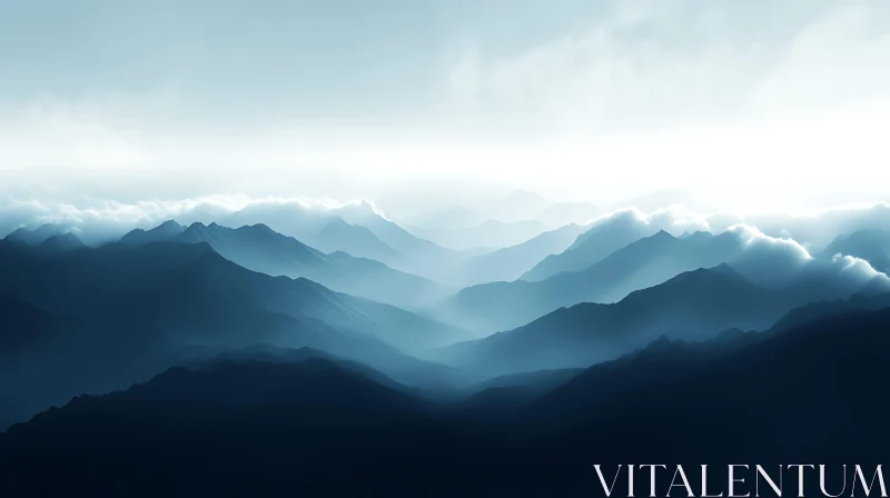 Misty Blue Mountain Layers AI Image