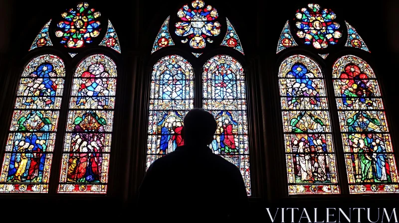 Colorful Stained Glass and Dark Silhouette AI Image