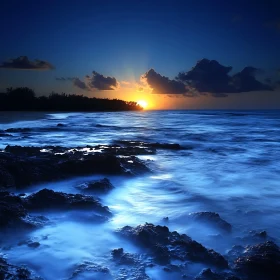 Seascape at Dusk: Ocean Waves and Sunset