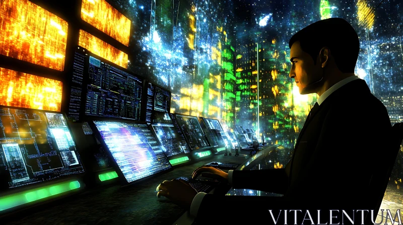 AI ART Man in Suit, Virtual Cityscape