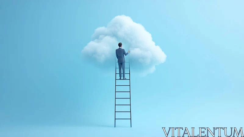 Man Climbing Ladder to Cloud AI Image