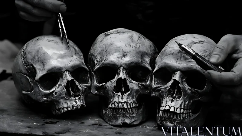 Three Skulls with Pens AI Image