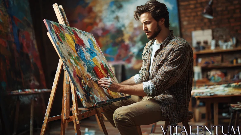 Painter in Studio Creating Art AI Image