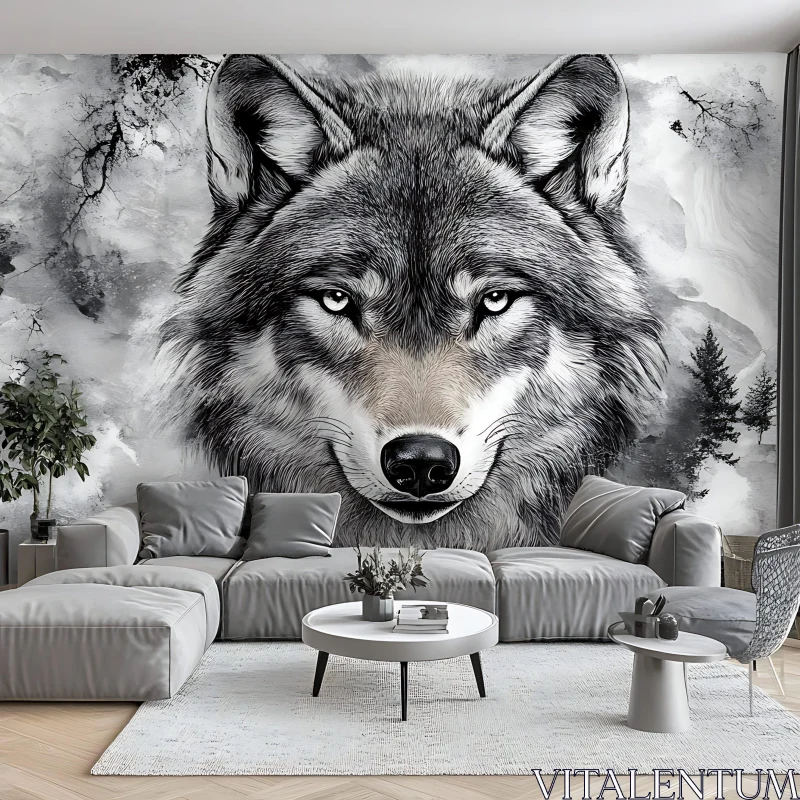 Monochrome Wolf Art Home Decor AI Image