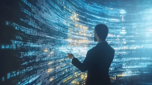 Man Interacting with Data Stream Visualization