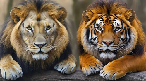 Majestic Lion and Tiger Duo