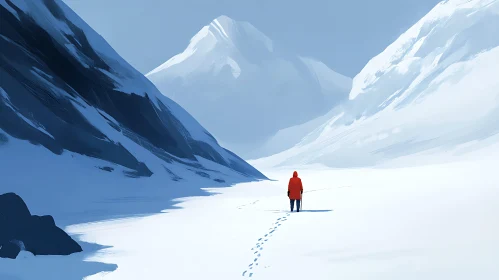 Red Coat in Winter Mountain Landscape