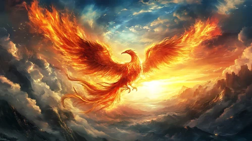 Fiery Phoenix Soaring in the Sky