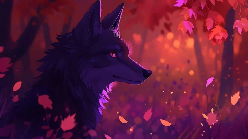 Purple Wolf in Red Forest