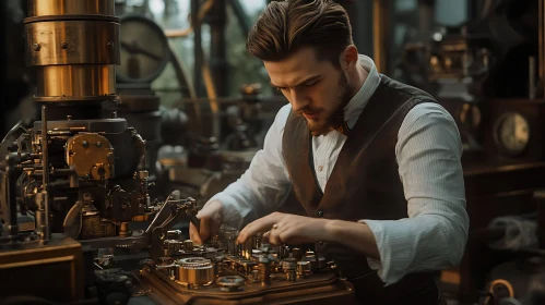 Vintage Mechanic Assembling Steampunk Device