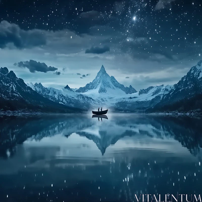 AI ART Starlit Mountain Lake Reflection