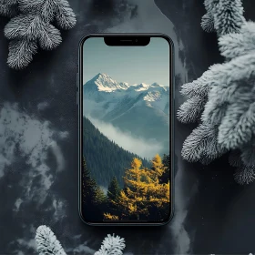 Winter Mountain Landscape on Mobile Screen