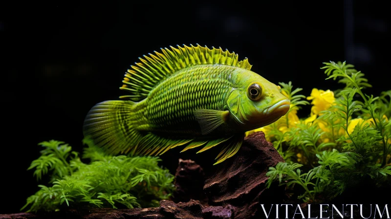 AI ART Exotic Green Tropical Fish in an Aquarium: A Visual Treat