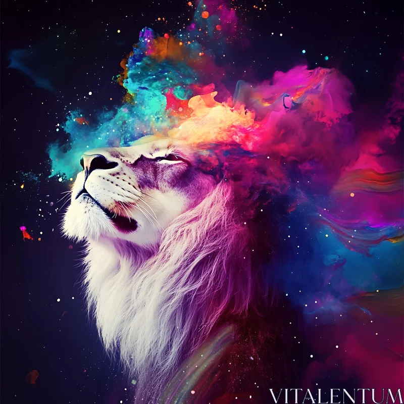 Lion with Nebula Mane Art AI Image