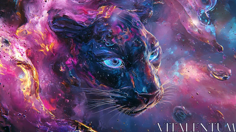 AI ART Celestial Feline in Starry Hues