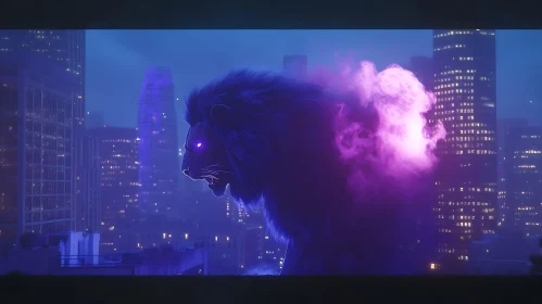 Urban Lion: Neon Majesty at Night