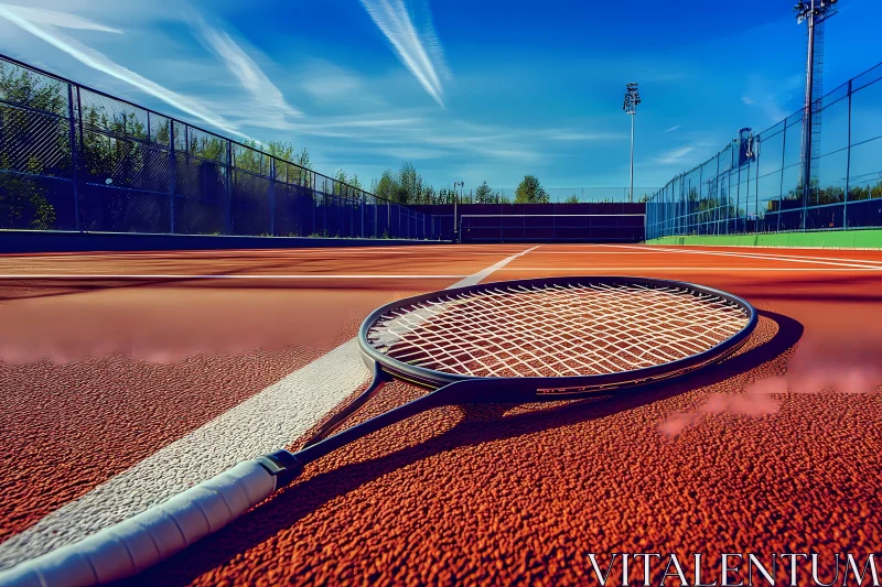 Tennis Racket on Clay Court: A Moment of Anticipation AI Image