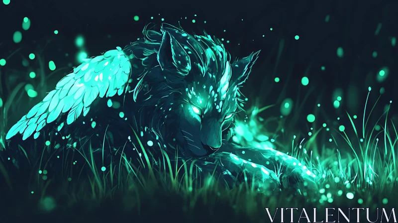 Luminous Winged Wolf Resting AI Image