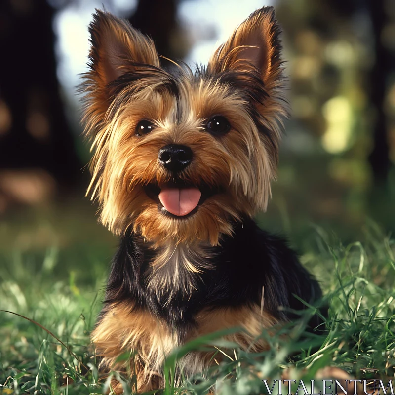 Happy Yorkshire Terrier in the Grass AI Image