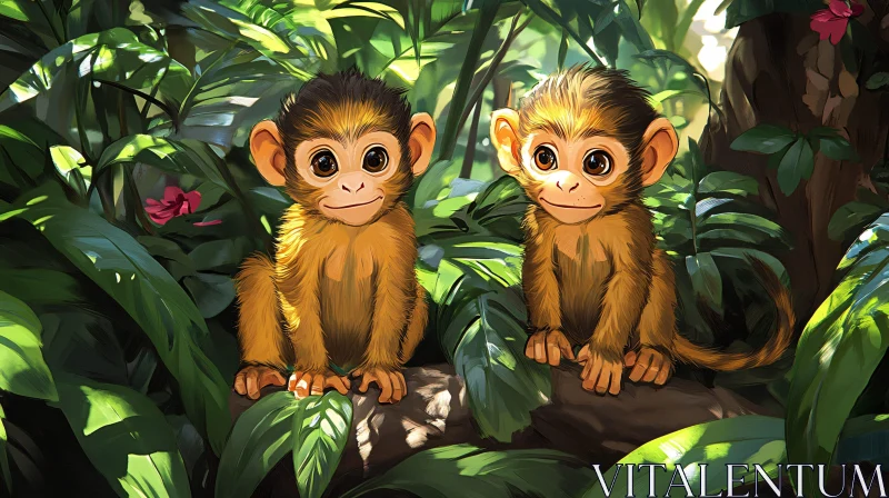 Playful Monkey Siblings in Nature AI Image