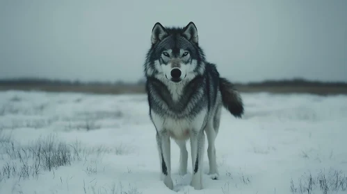 Lone Wolf in Snowy Field