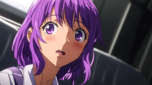 Surprised Anime Girl with Purple Hair