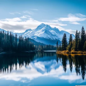 Peaceful Mountain Lake with Snowy Mountain Reflection