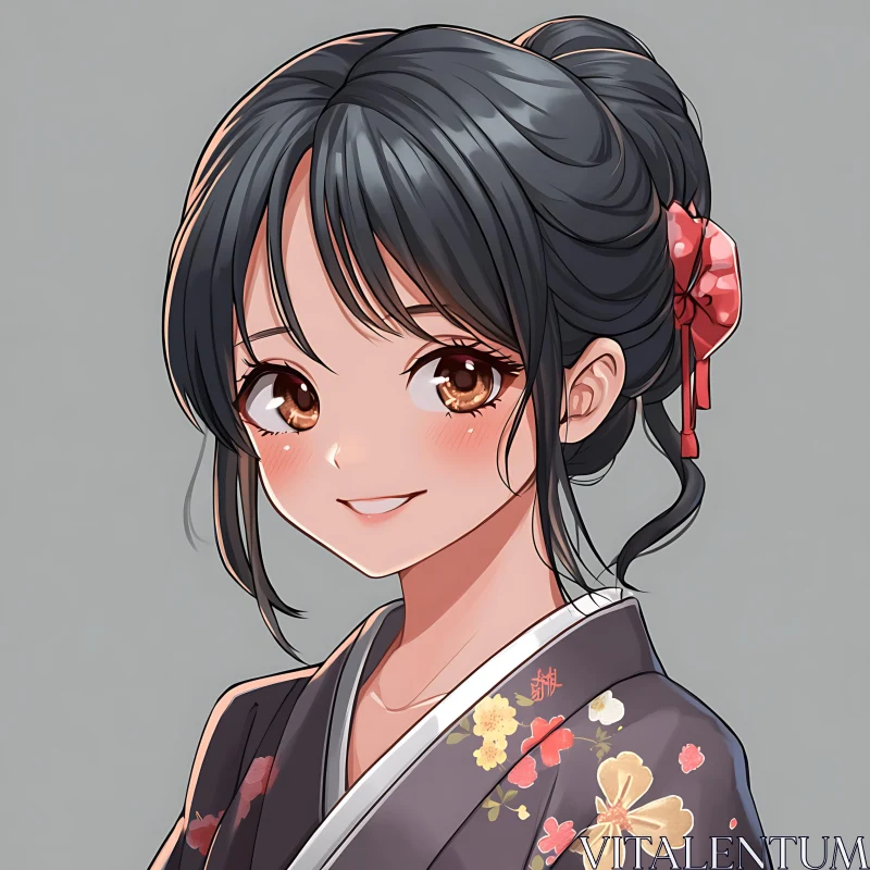 AI ART Anime Character with Black Hair in Traditional Attire