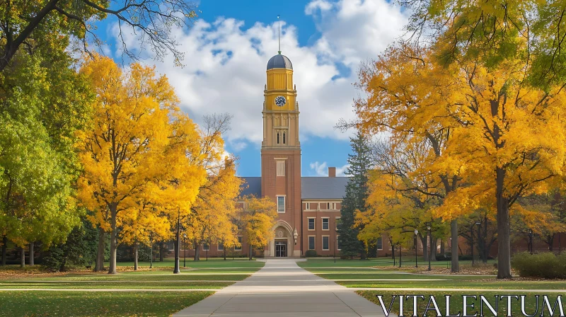 Historic Clocktower in Fall Campus AI Image