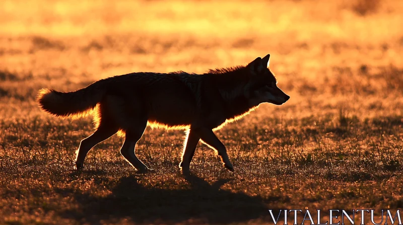 AI ART Sunset Wolf Silhouette