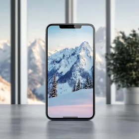 Snowy Peaks Displayed on Mobile Device