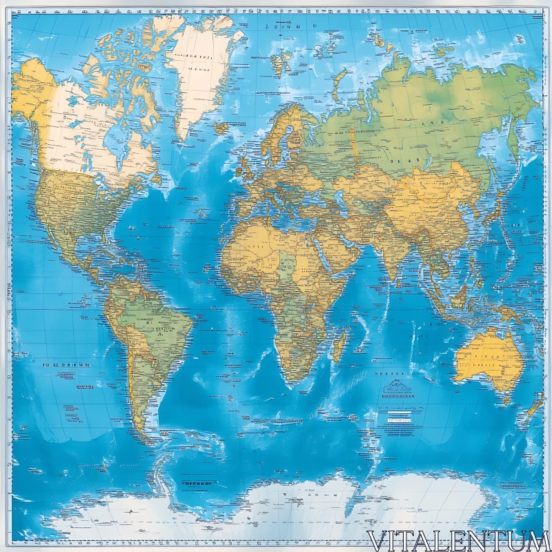 Comprehensive World Map Art Print AI Image