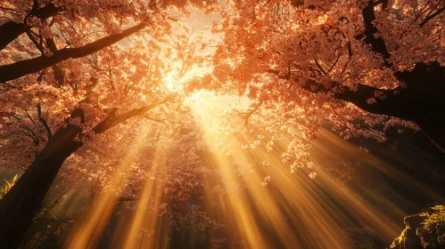 Golden Rays and Pink Blossoms