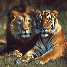 Majestic Lion and Tiger Side-by-Side