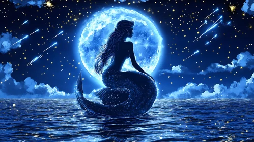 Moonlit Mermaid Fantasy Scene