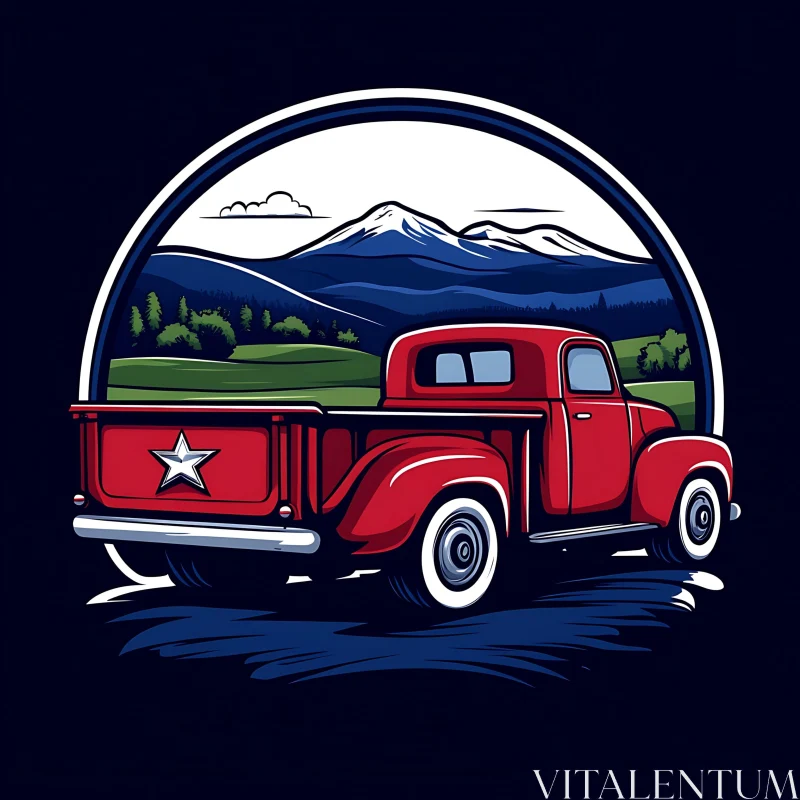 AI ART Classic Truck with Mountain View