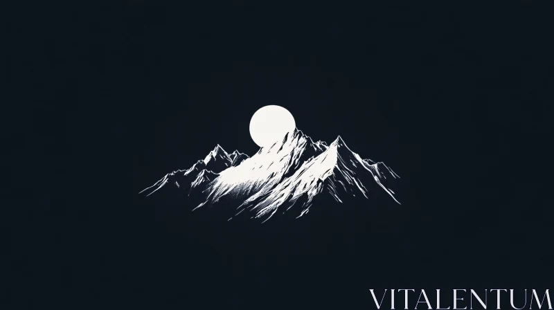 Moonlit Peaks: A Minimalist Mountain Scene AI Image