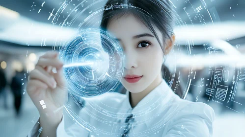 Woman Interacting with Virtual Reality Interface