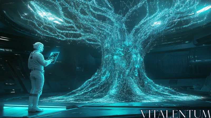 Glowing Tree in Sci-Fi Environment AI Image